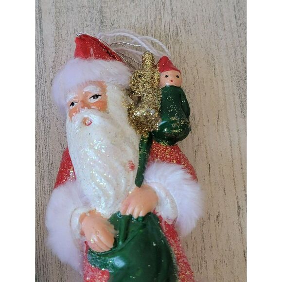 Vintage glitter Santa Claus set gift toy wreath ornament Xmas decor - Picture 5 of 10